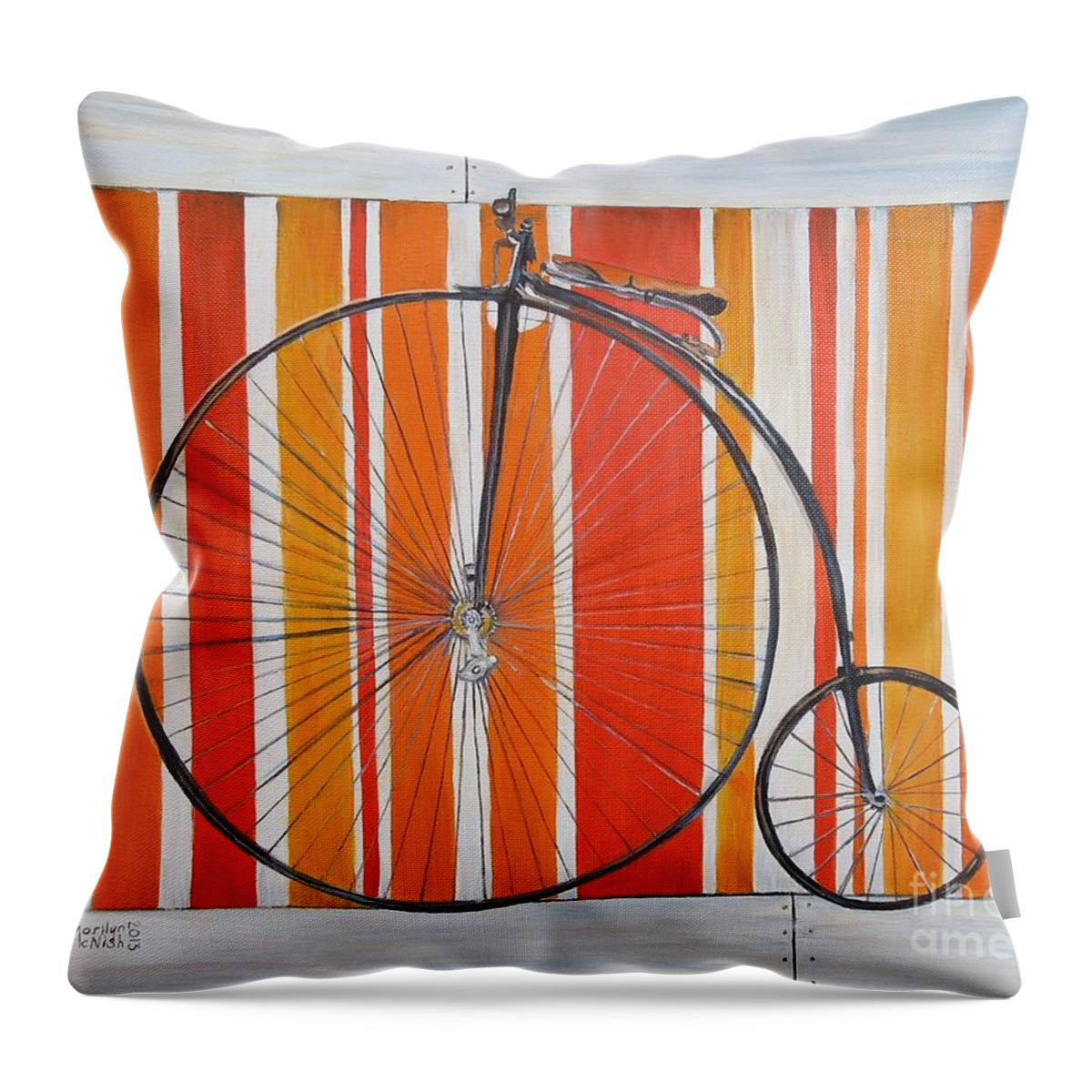 High Wheeler Throw Pillow featuring the painting Penny-farthing by Marilyn McNish
