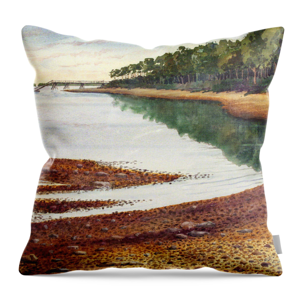 Landscape Throw Pillow featuring the painting Penobscot Bay by Roger Rockefeller