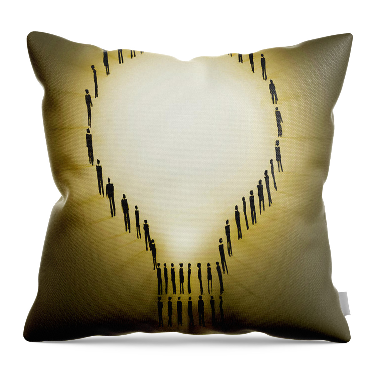 Adult Throw Pillow featuring the photograph People Outlining Illuminated Light Bulb by Ikon Ikon Images