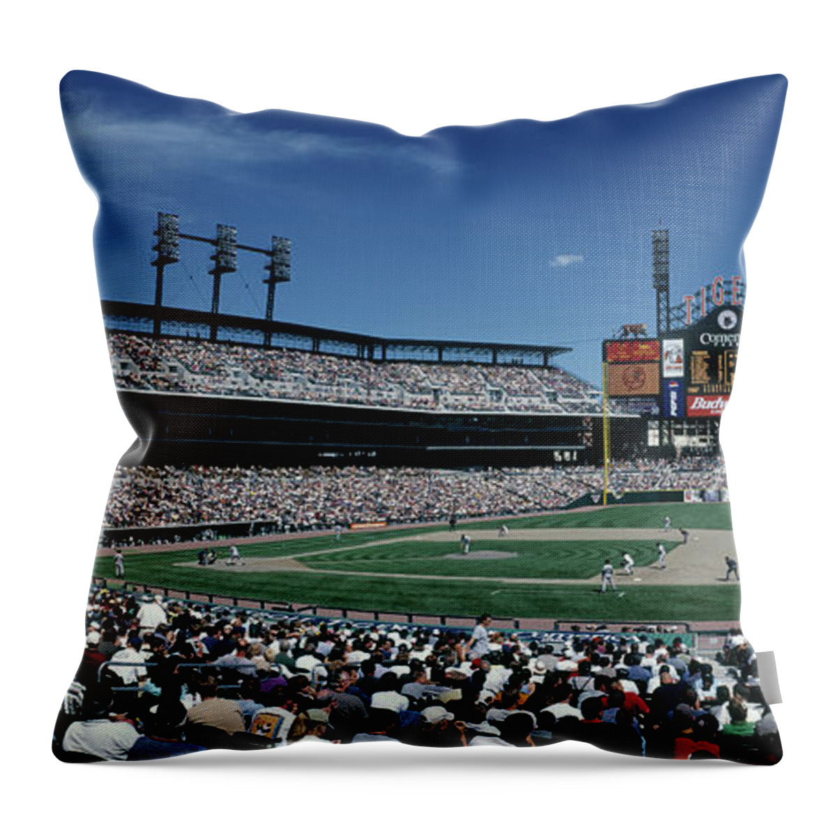 Photography Throw Pillow featuring the photograph People Watching Baseball Match by Panoramic Images