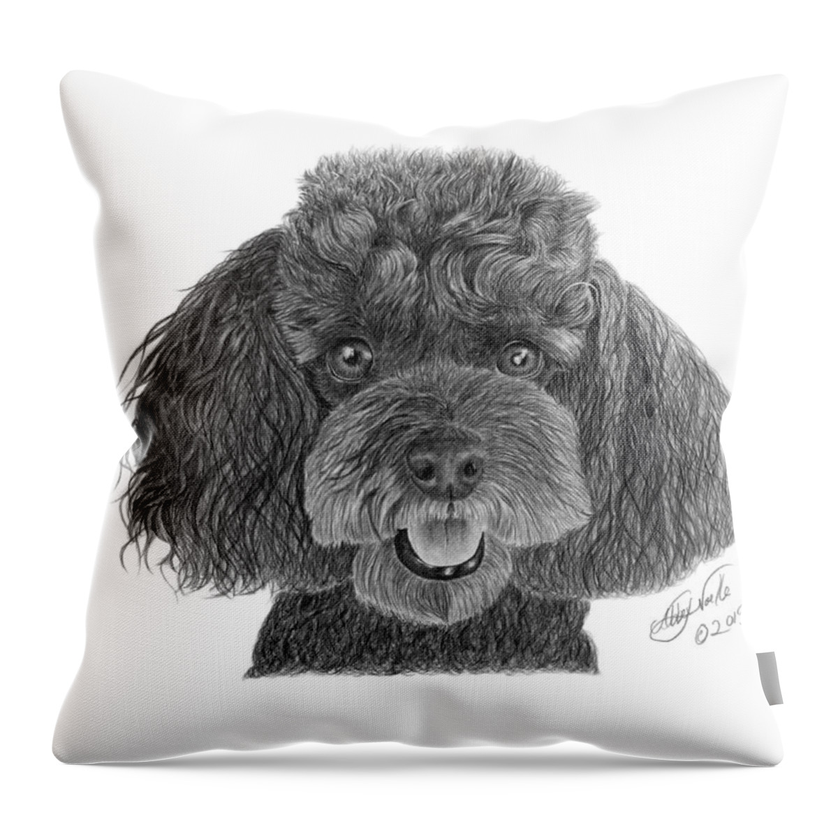 Miniature Poodle Throw Pillow featuring the drawing Pepper - 020 by Abbey Noelle