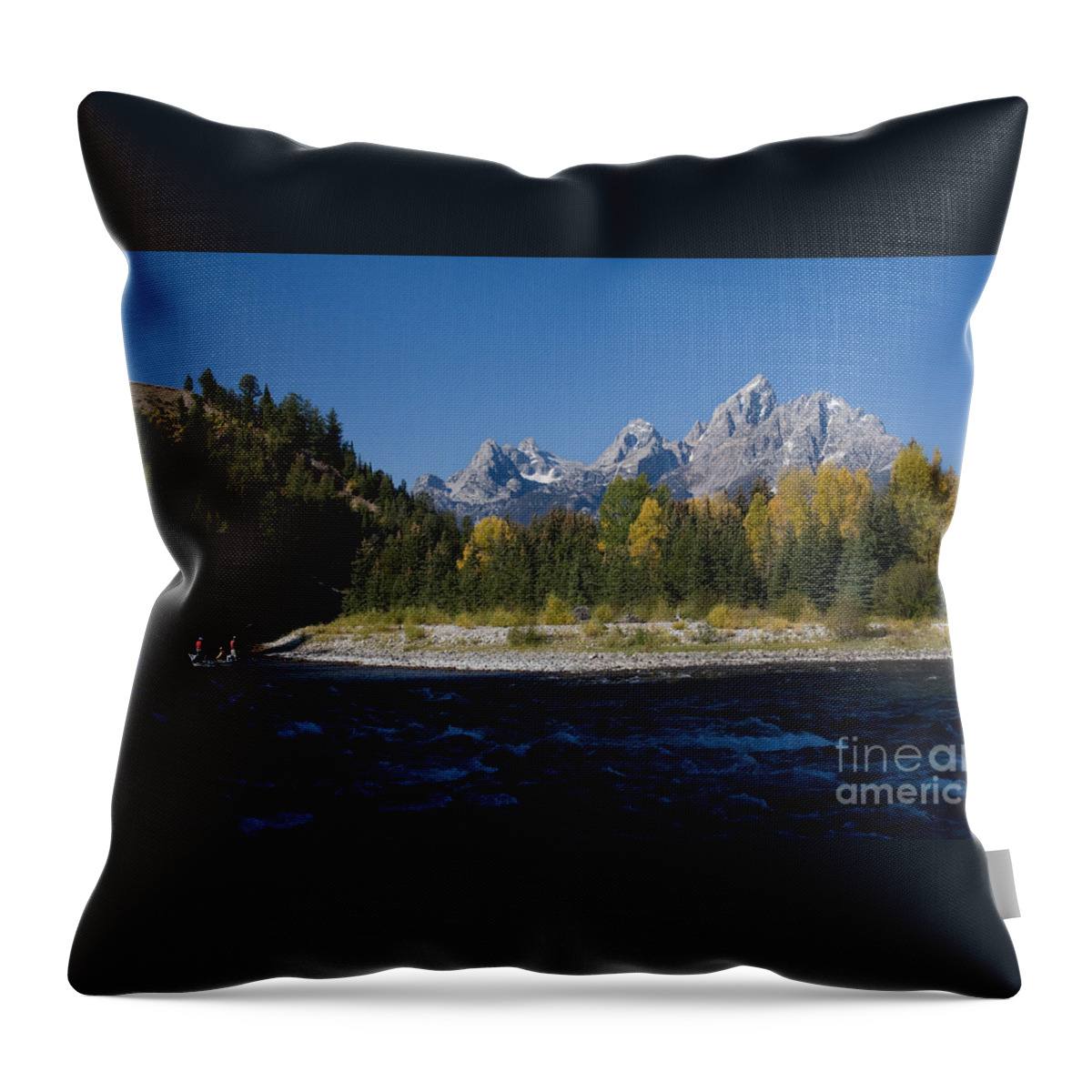 America Throw Pillow featuring the photograph Perfect Spot for Fishing with Grand Teton Vista by Karen Lee Ensley