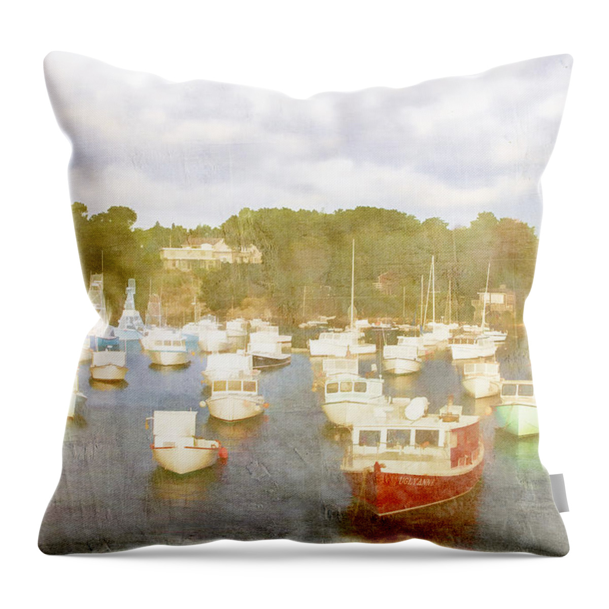 Perkins Cove Throw Pillow featuring the photograph Perkins Cove Lobster Boats Maine by Carol Leigh