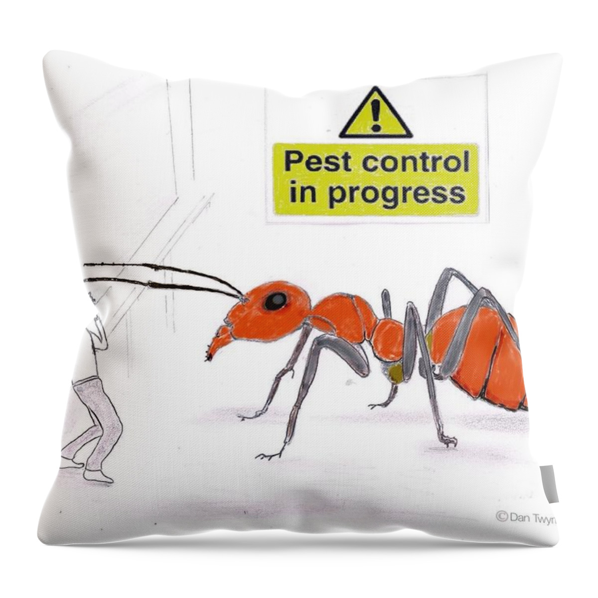 Pest Control Throw Pillow featuring the drawing Pest Control by Dan Twyman