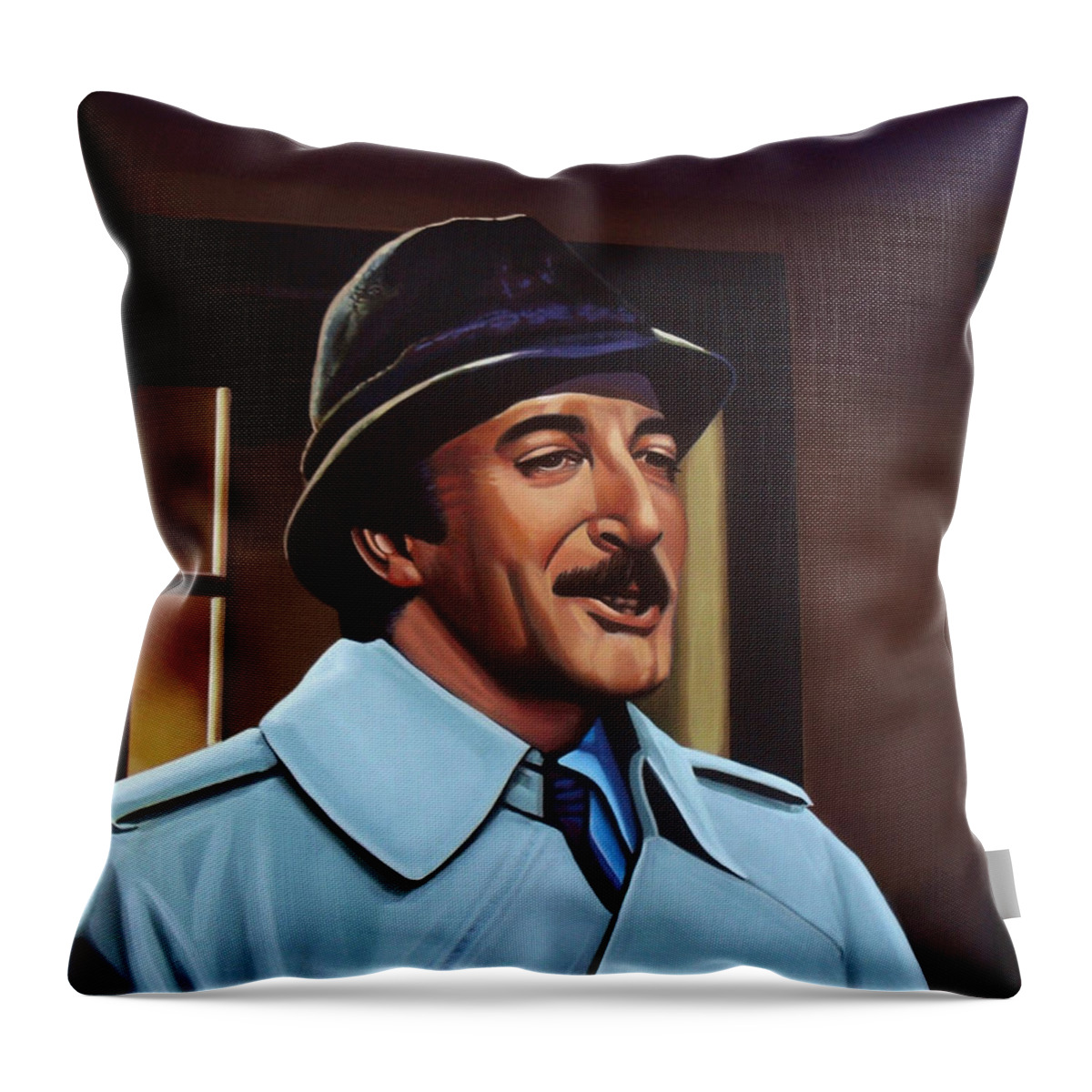 Peter Sellers Throw Pillow featuring the painting Peter Sellers as inspector Clouseau by Paul Meijering