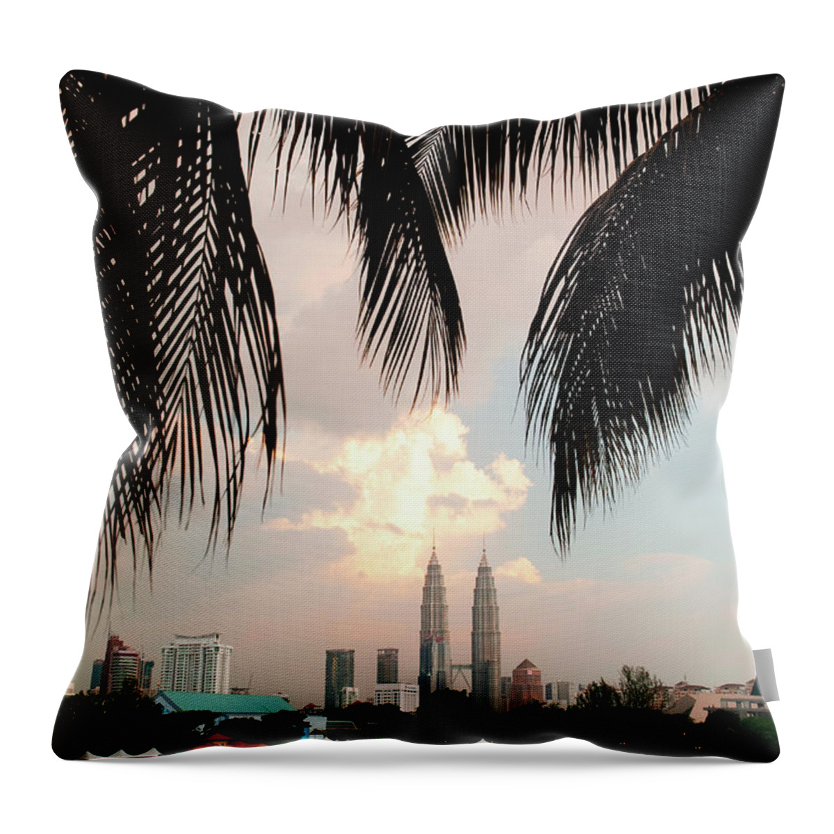 Southeast Asia Throw Pillow featuring the photograph Petronas Towers And Lake Titiwangsa by Anders Blomqvist