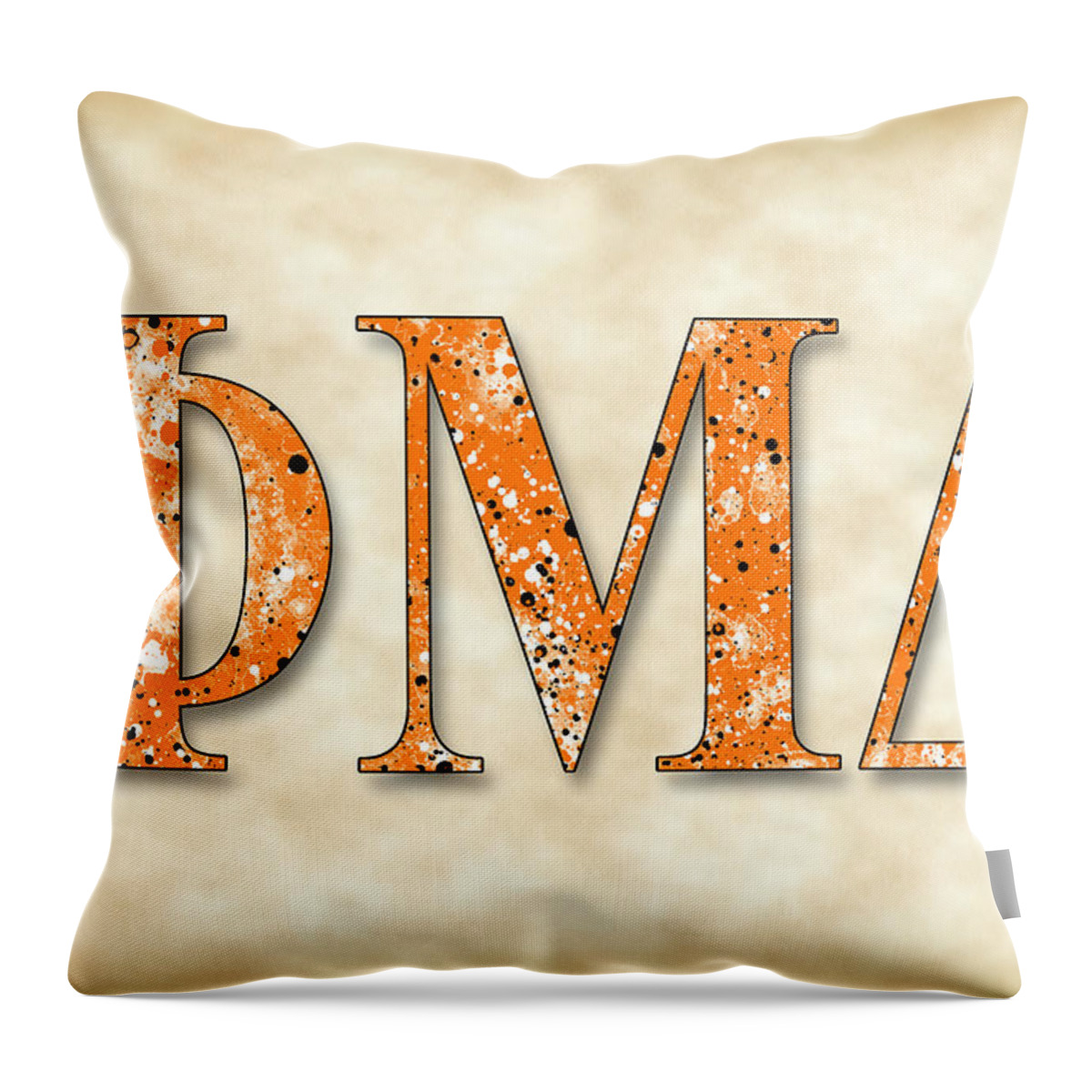 Phi Mu Delta Throw Pillow featuring the digital art Phi Mu Delta - Parchment by Stephen Younts