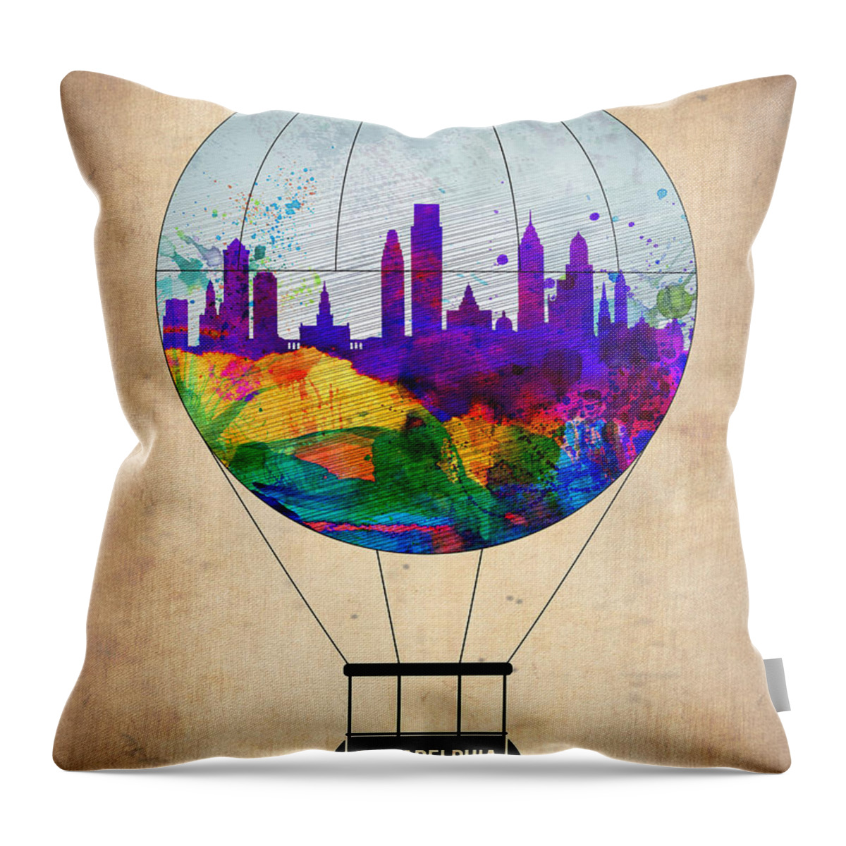 Philadelphia Throw Pillow featuring the painting Philadelphia Air Balloon by Naxart Studio