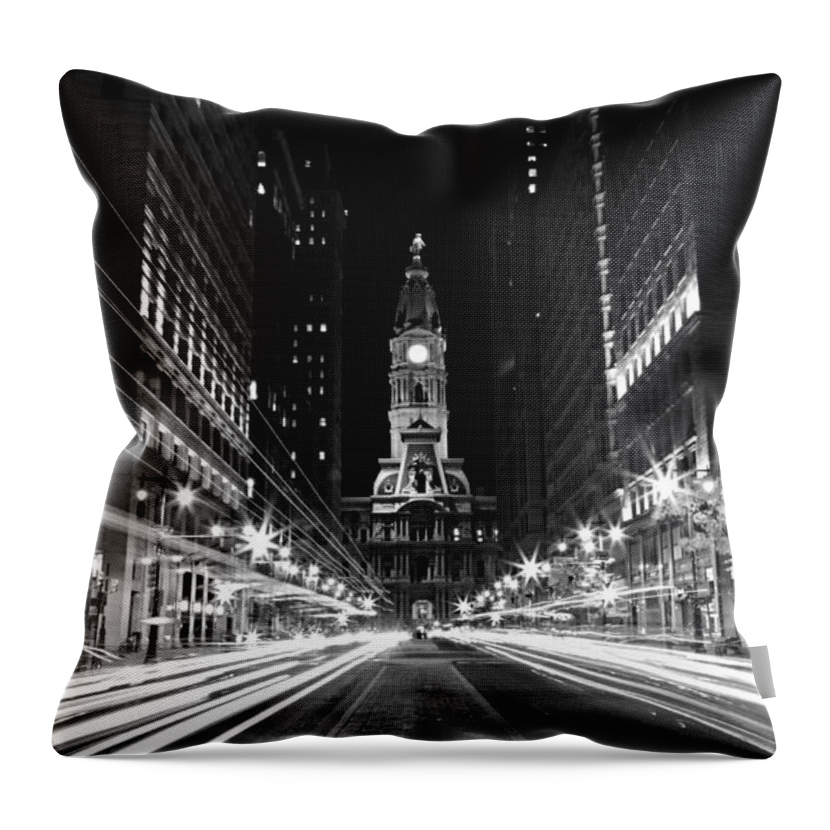 America Throw Pillow featuring the photograph Philadephia City Hall -- Black and White by Stephen Stookey