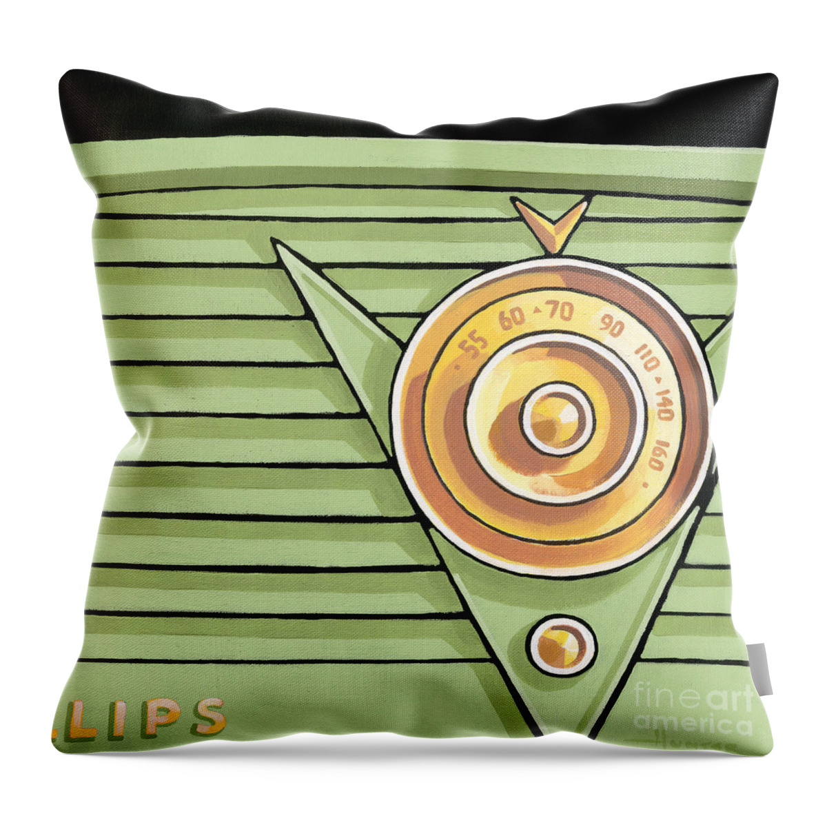 Mid Century Throw Pillow featuring the painting Phillips Radio - green by Larry Hunter