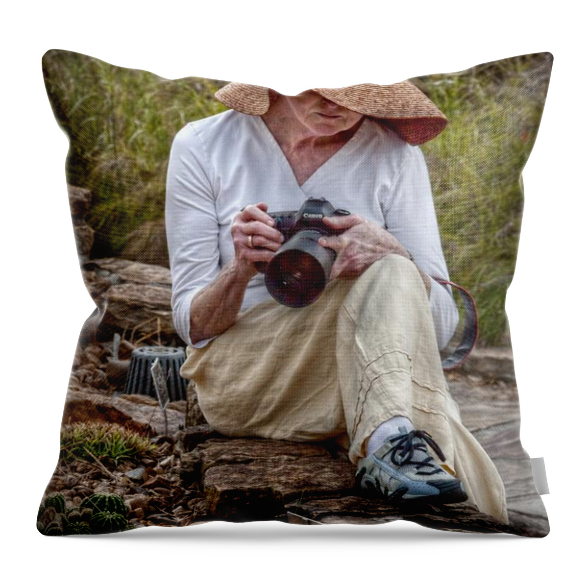 Photographer Throw Pillow featuring the digital art Photographer by Linda Unger