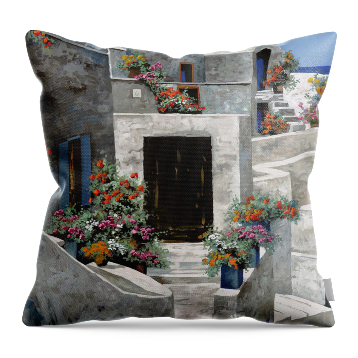 Landscape Throw Pillow featuring the painting alcune piccole case di Grecia by Guido Borelli