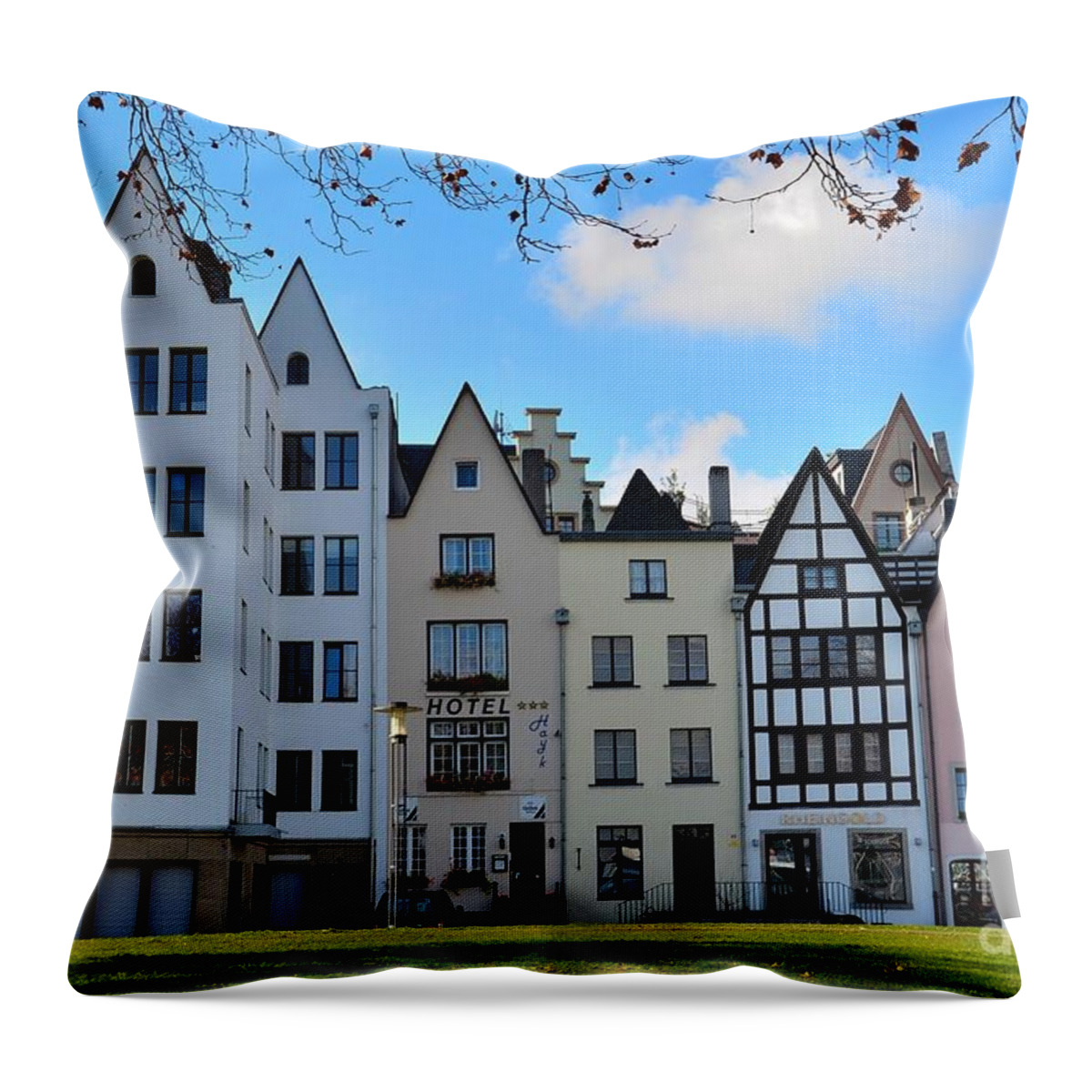 Cologne Throw Pillow featuring the photograph Picturesque row of European houses by Imran Ahmed