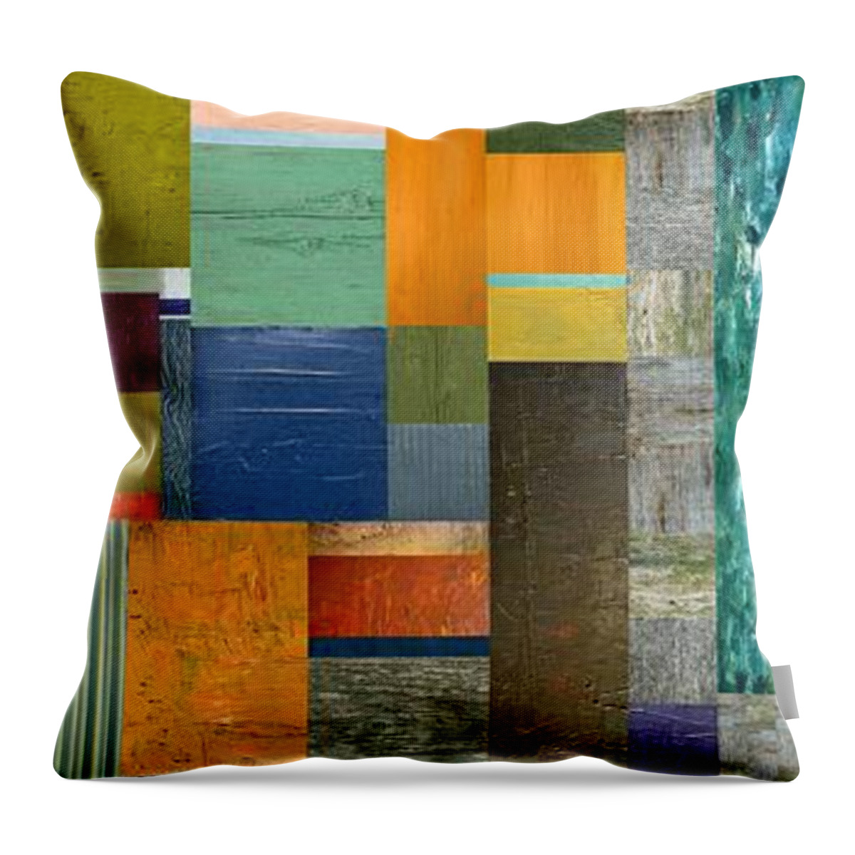 Multicolored Throw Pillow featuring the painting Pieces Parts V by Michelle Calkins