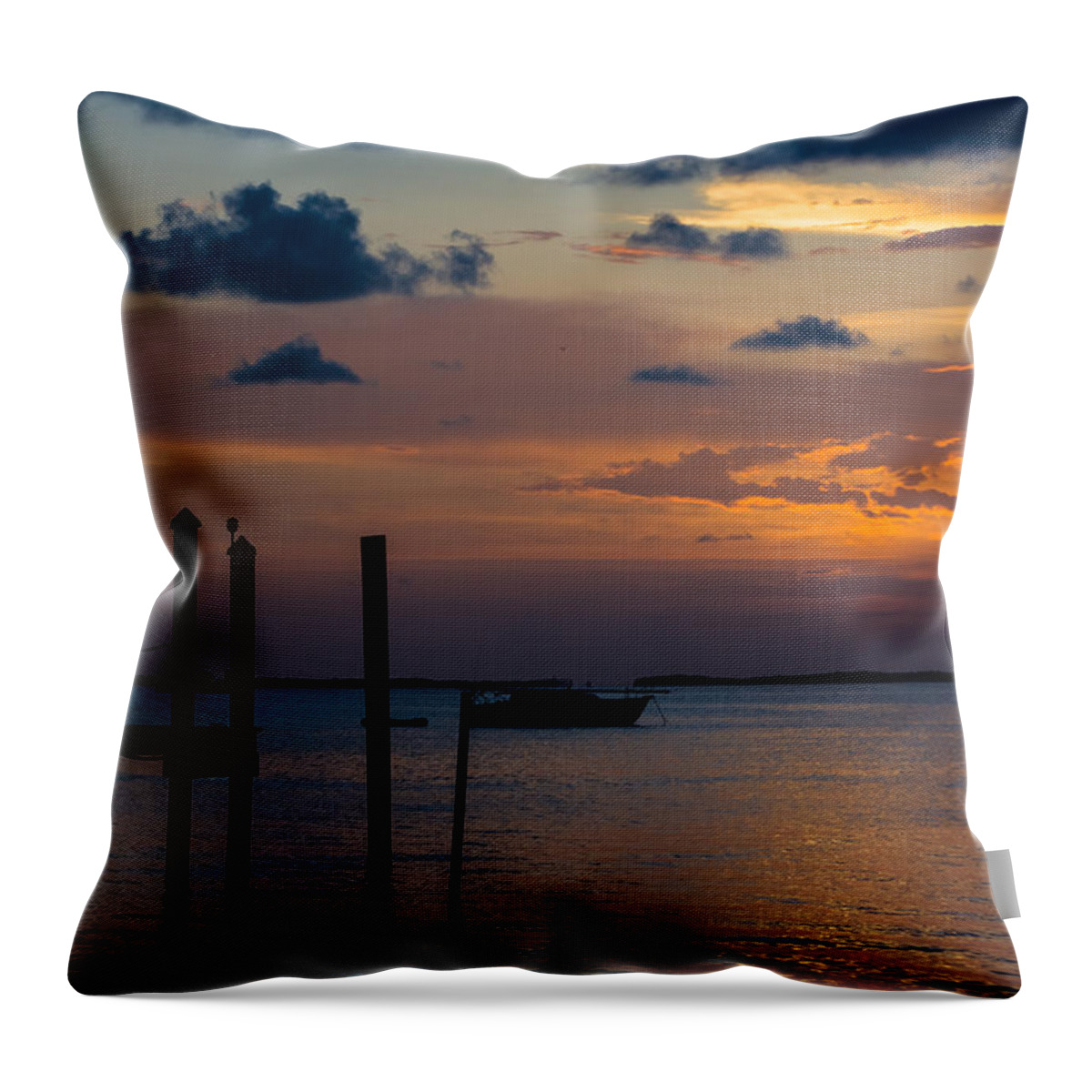 Anchored Throw Pillow featuring the photograph Pier at Buttonwood Sound by Ed Gleichman