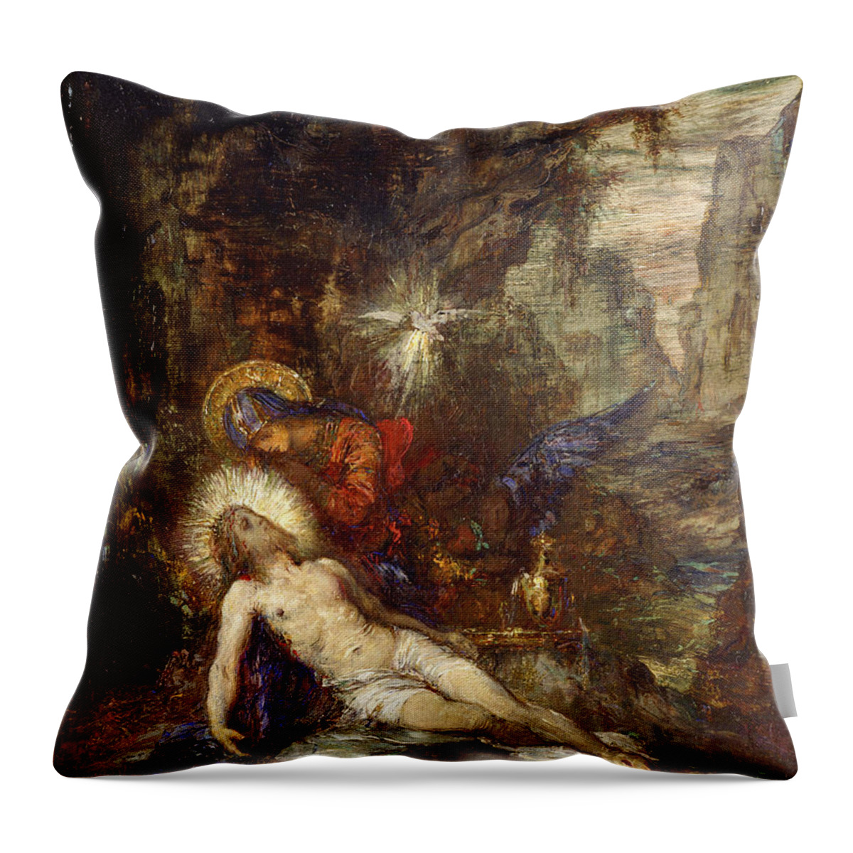 Gustave Moreau Throw Pillow featuring the painting Pieta by Gustave Moreau