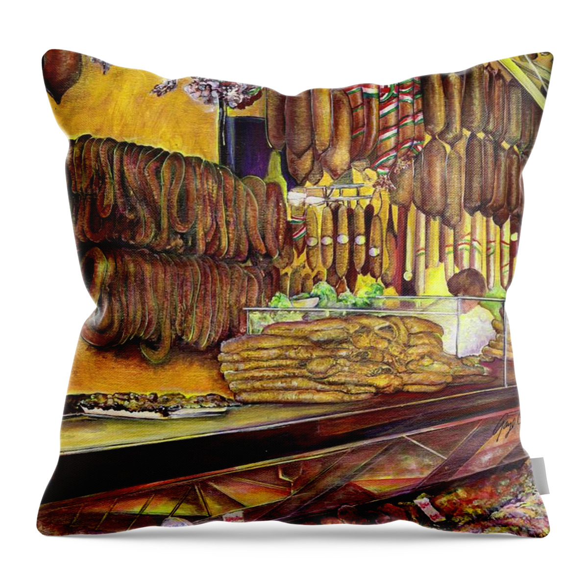 Gaye Elise Beda Throw Pillow featuring the painting Pig Budapest Hungary by Gaye Elise Beda