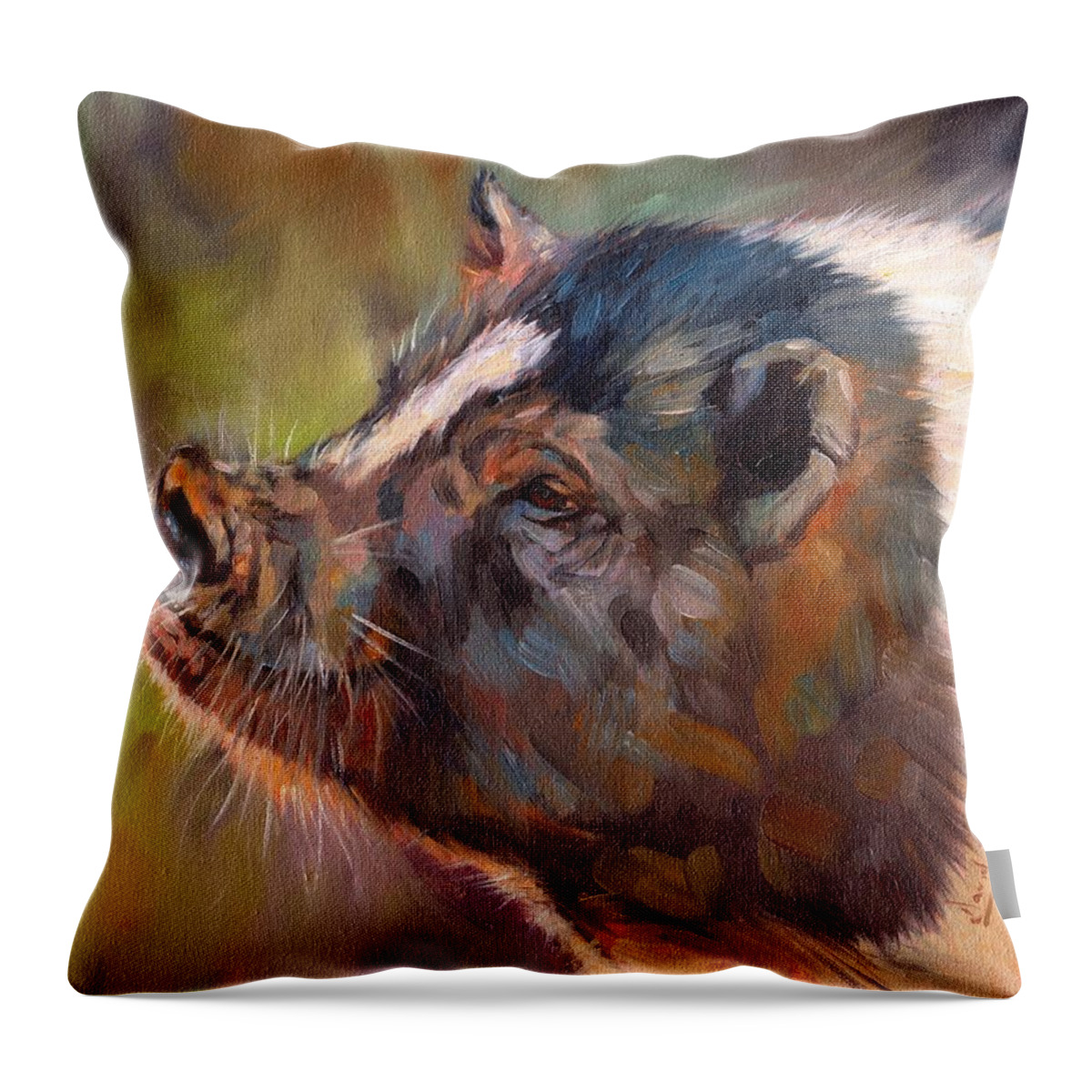 Pig Throw Pillow featuring the painting Pig by David Stribbling