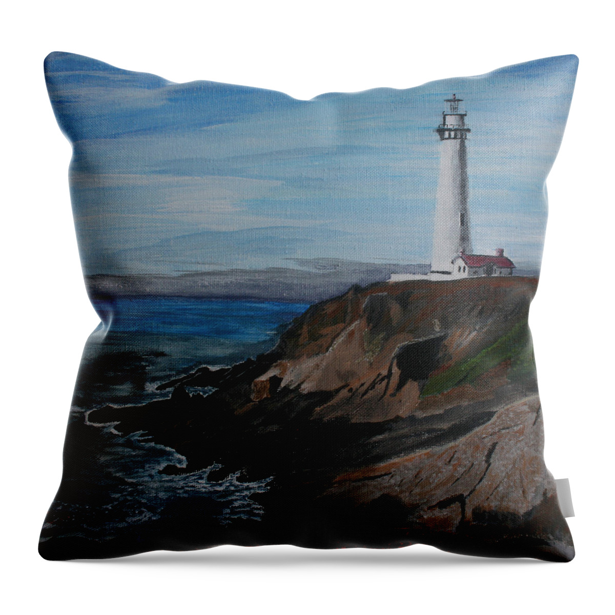 Ocean Throw Pillow featuring the painting Pigeon Lighthouse Daytime Titrad by Ian Donley