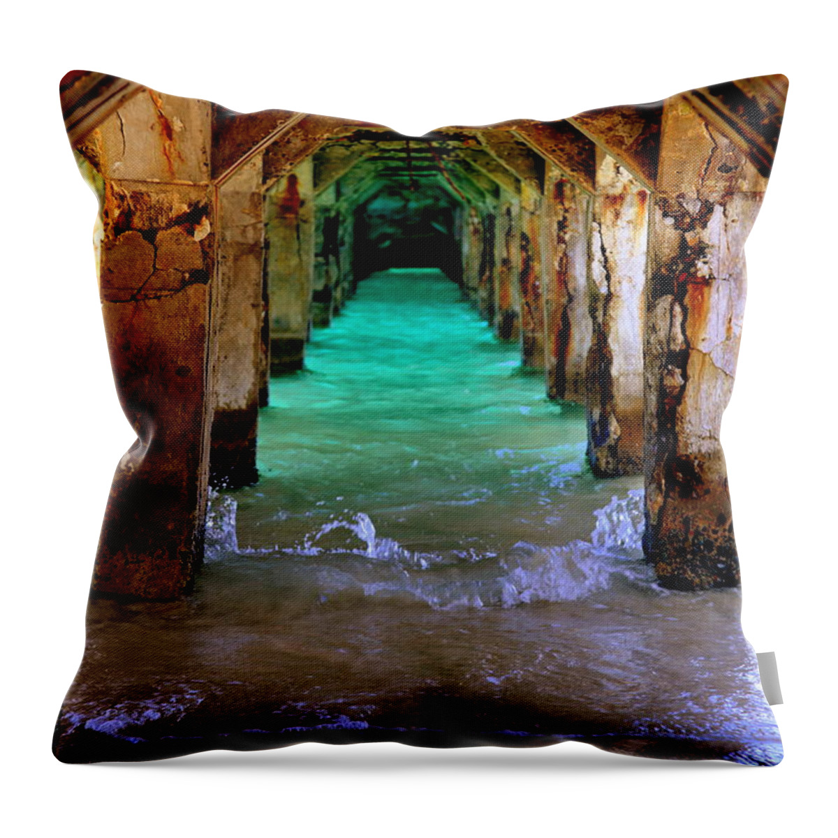 Waterscapes Throw Pillow featuring the photograph PILLARS of TIME by Karen Wiles