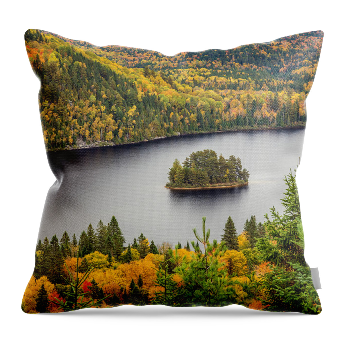 Pine Island Throw Pillow featuring the photograph Pine Island in Lake Wapizagonke by Pierre Leclerc Photography