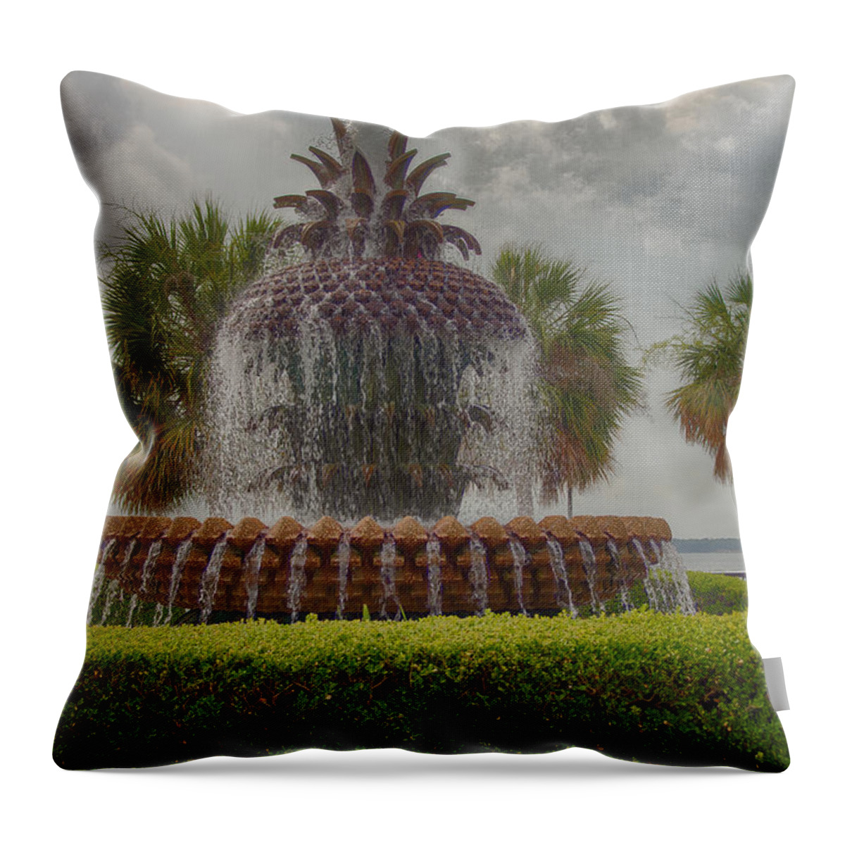 Charleston Throw Pillow featuring the photograph Pineapple Fountain by Bill Barber