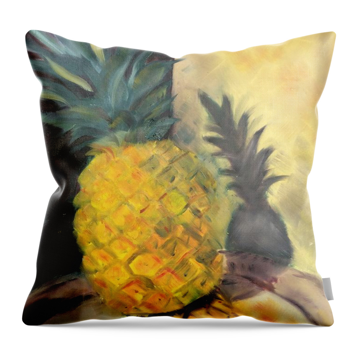Impressionist Throw Pillow featuring the painting Pineapple on a Silver Tray by Karen Carmean