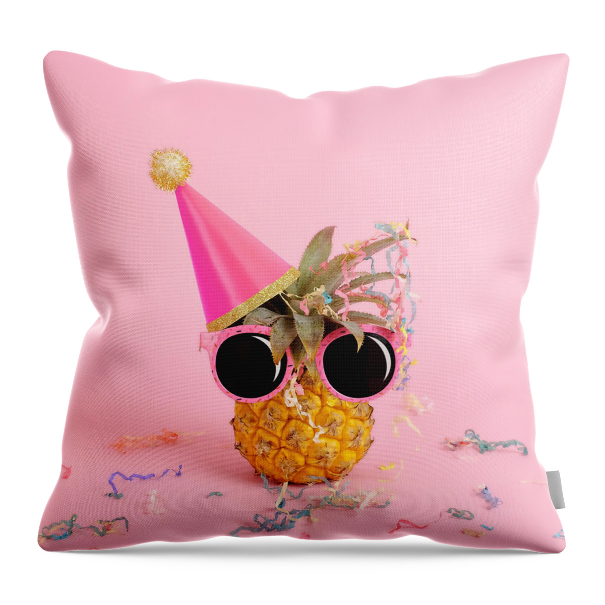 Celebration Throw Pillow featuring the photograph Pineapple Wearing A Party Hat And by Juj Winn