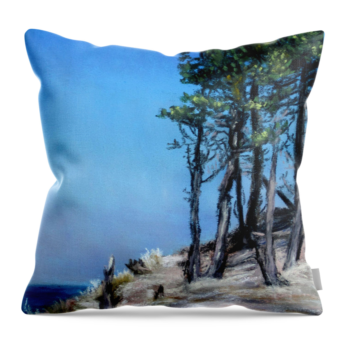 Tree Throw Pillow featuring the painting Pines at the Sea by Ulrike Miesen-Schuermann