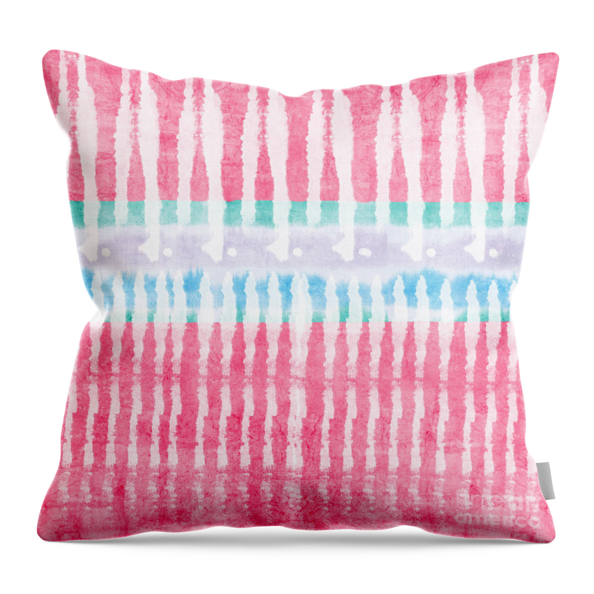Abstract Throw Pillow featuring the painting Pink and Blue Tie Dye by Linda Woods