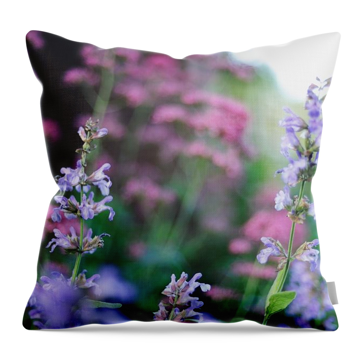 Purple Throw Pillow featuring the photograph Pink And Purple Flowers by Carlina Teteris