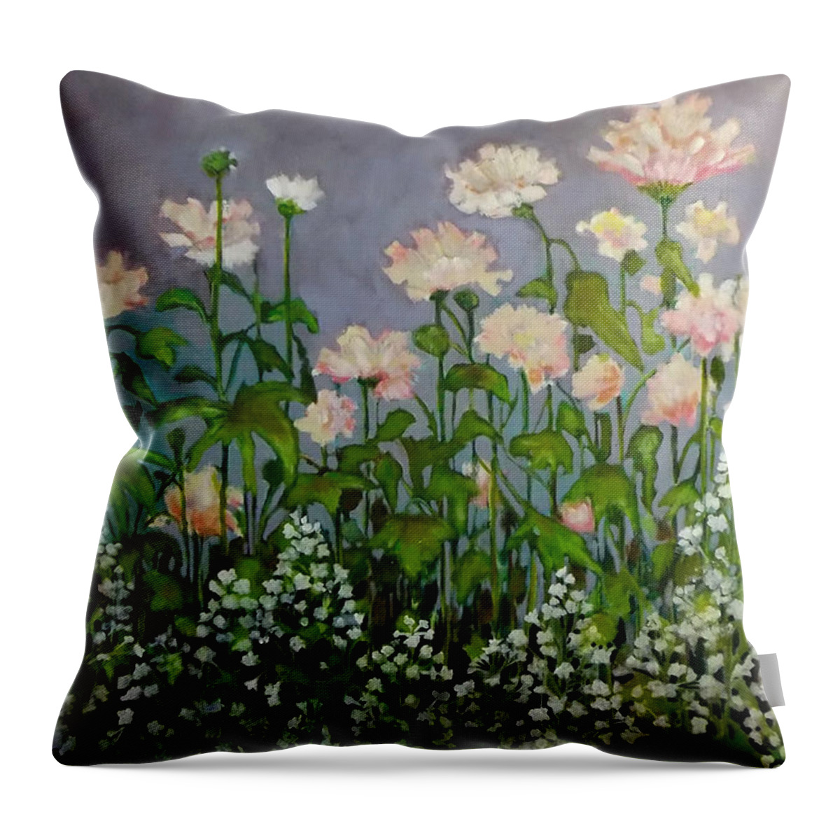 Pink Carnations Throw Pillow featuring the painting Pink and white Flowers by Irena Mohr