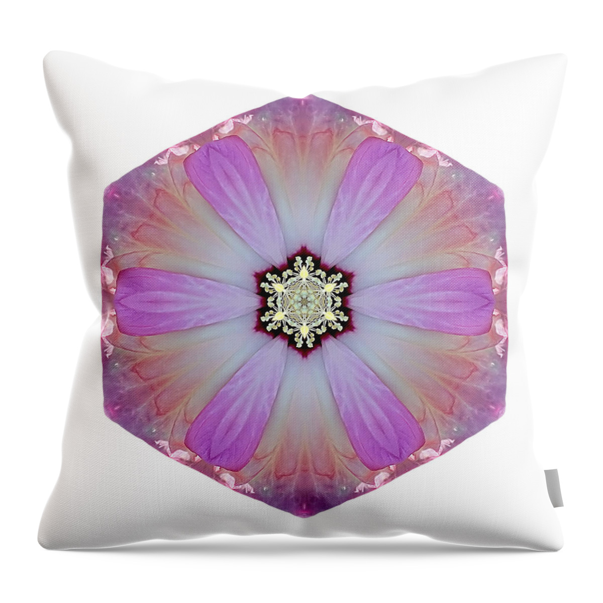 Flower Throw Pillow featuring the photograph Pink and White Hibiscus Moscheutos I Flower Mandala White by David J Bookbinder