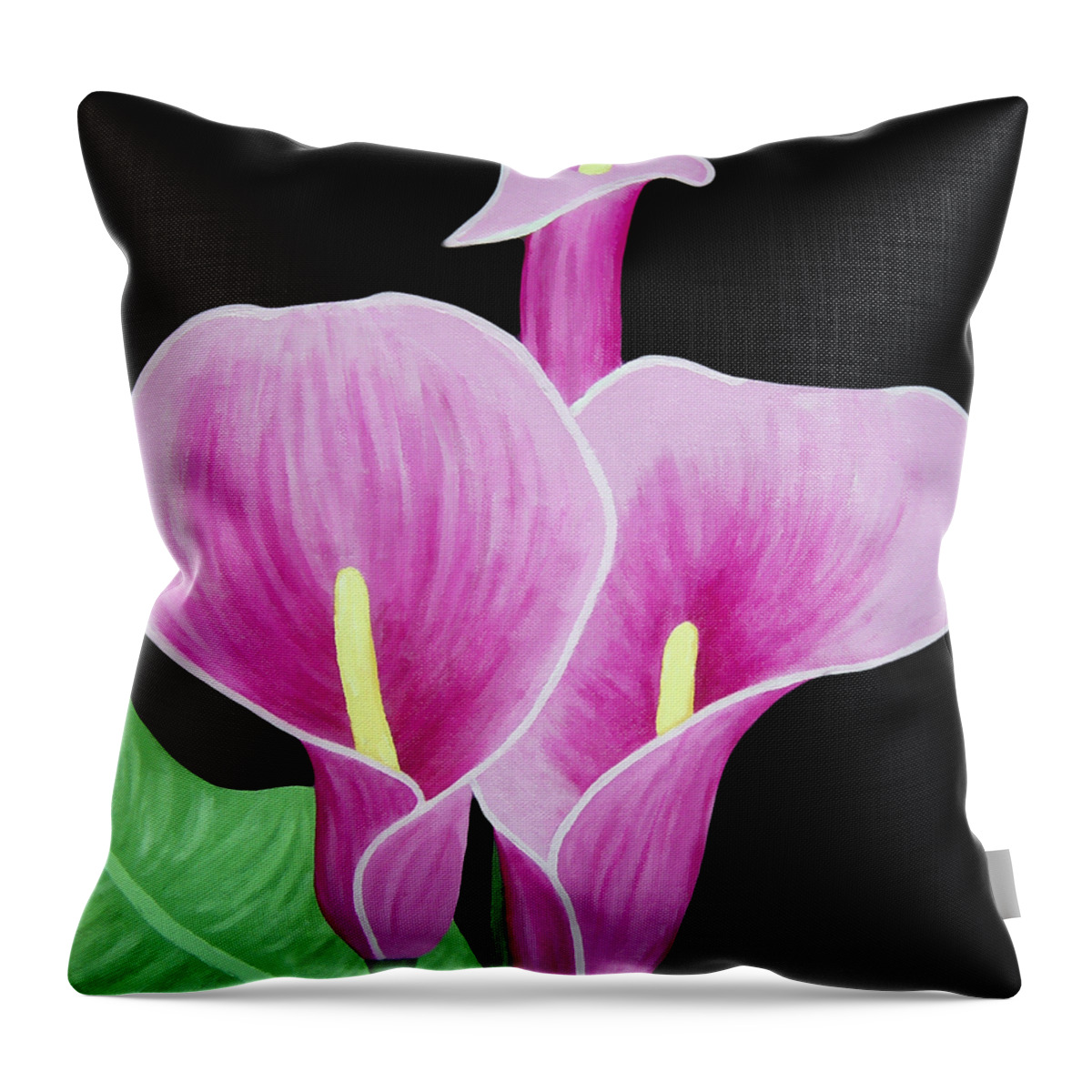 Flowers Throw Pillow featuring the painting Pink Calla Lilies 1 by Angelina Tamez