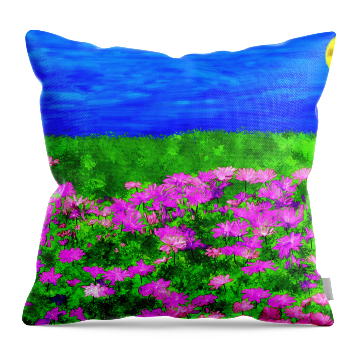 Flowers Throw Pillow featuring the painting Pink Field of Flowers by Bruce Nutting