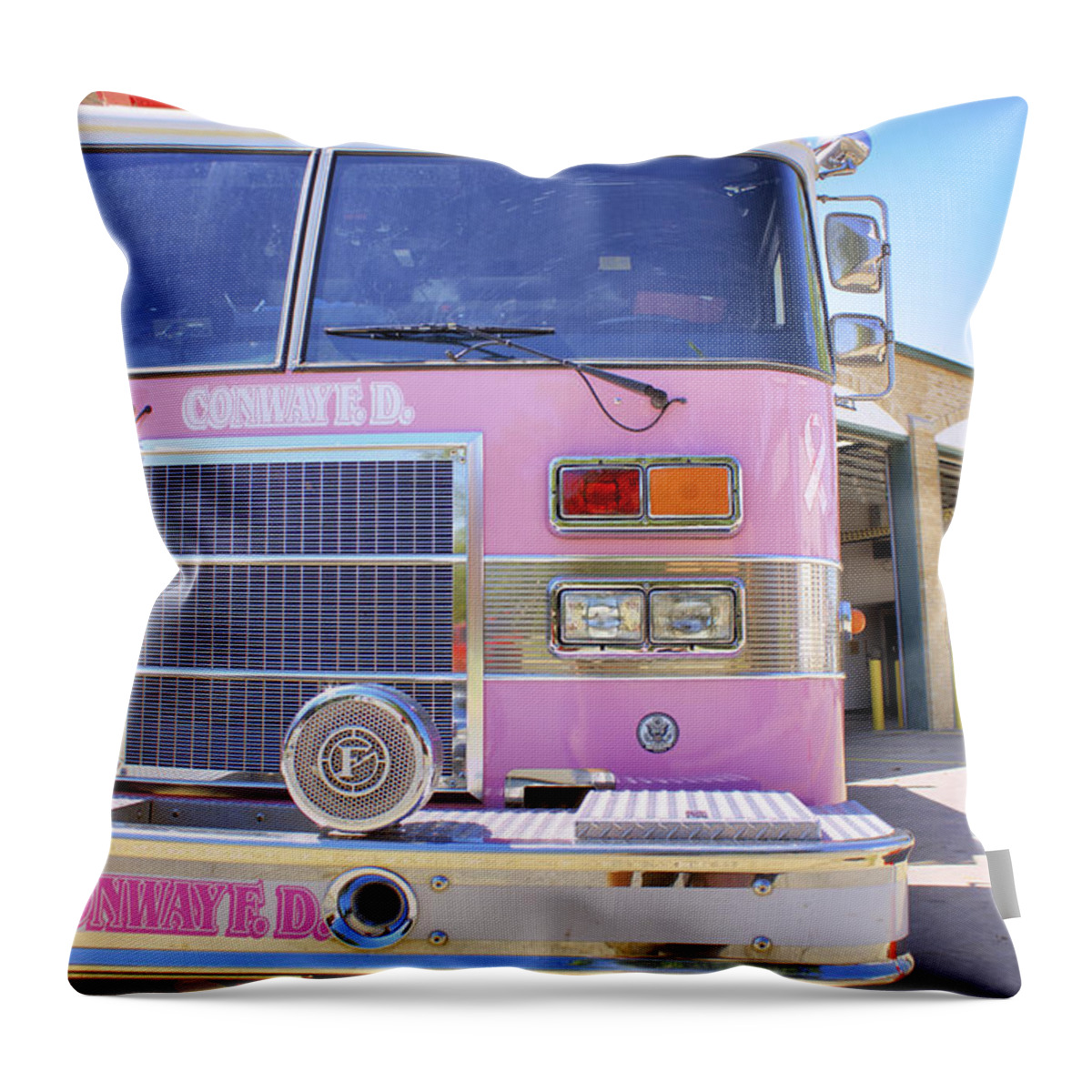 Pink Throw Pillow featuring the photograph Pink Firetruck for the Cure by Jason Politte