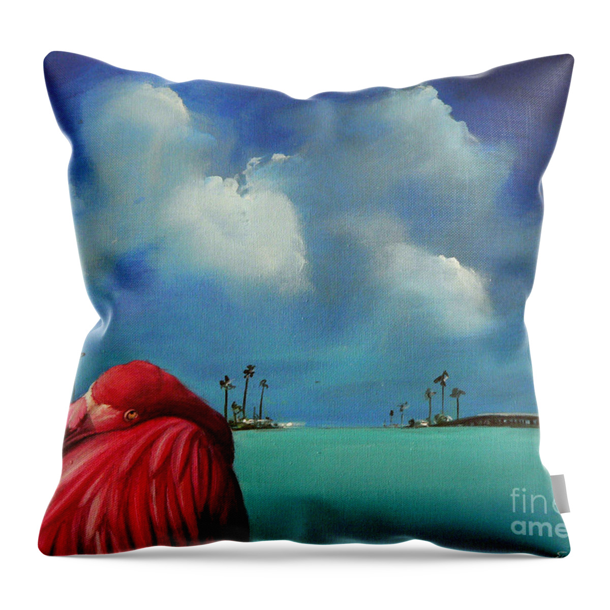 Acrylics Throw Pillow featuring the painting Pink Flamingo by Artificium -
