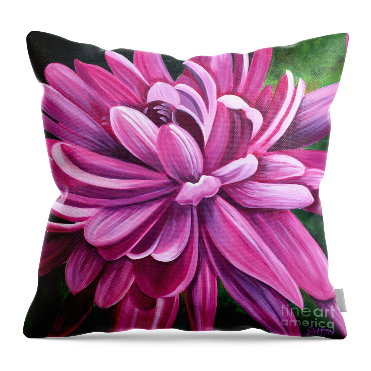 Pink Throw Pillow featuring the painting Pink Flower Fluff by Debbie Hart