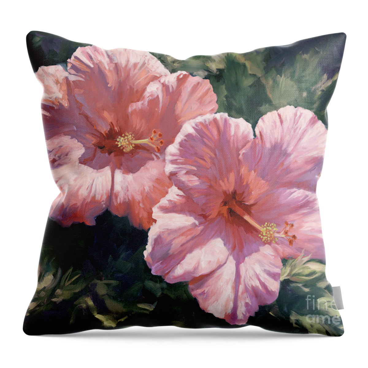 Pink Hibiscus Throw Pillow featuring the painting Pink Hibiscus by Laurie Snow Hein