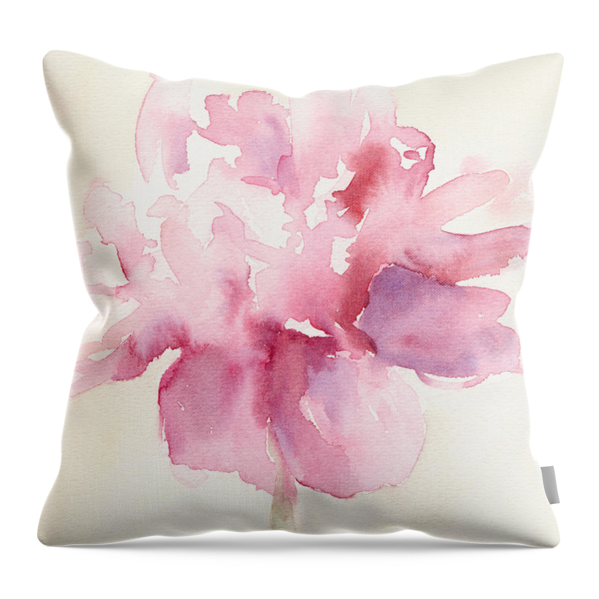 #faatoppicks Throw Pillow featuring the painting Pink Peony Watercolor Paintings of Flowers by Beverly Brown