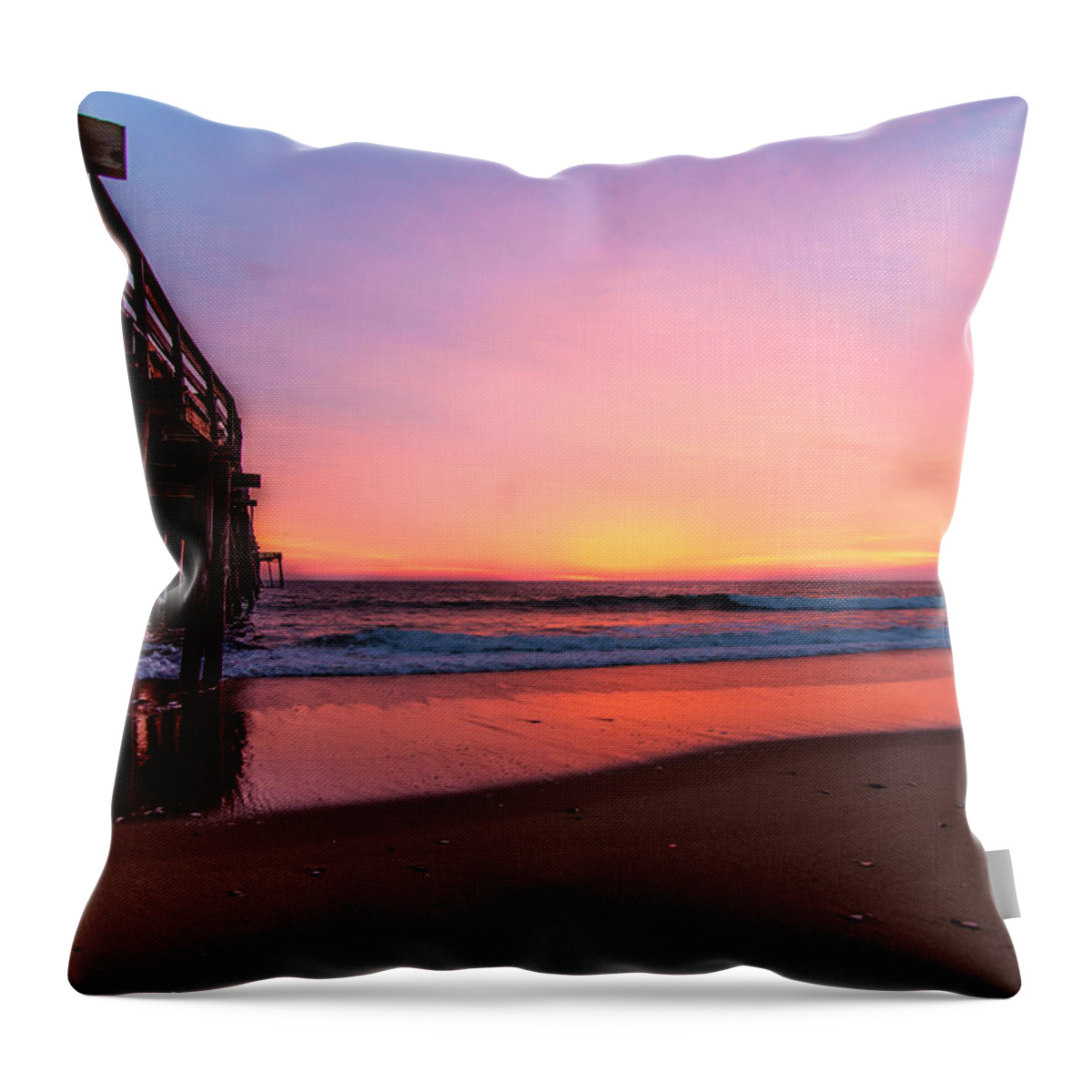 Sunrise Throw Pillow featuring the photograph Pink Pier by Stacy Abbott