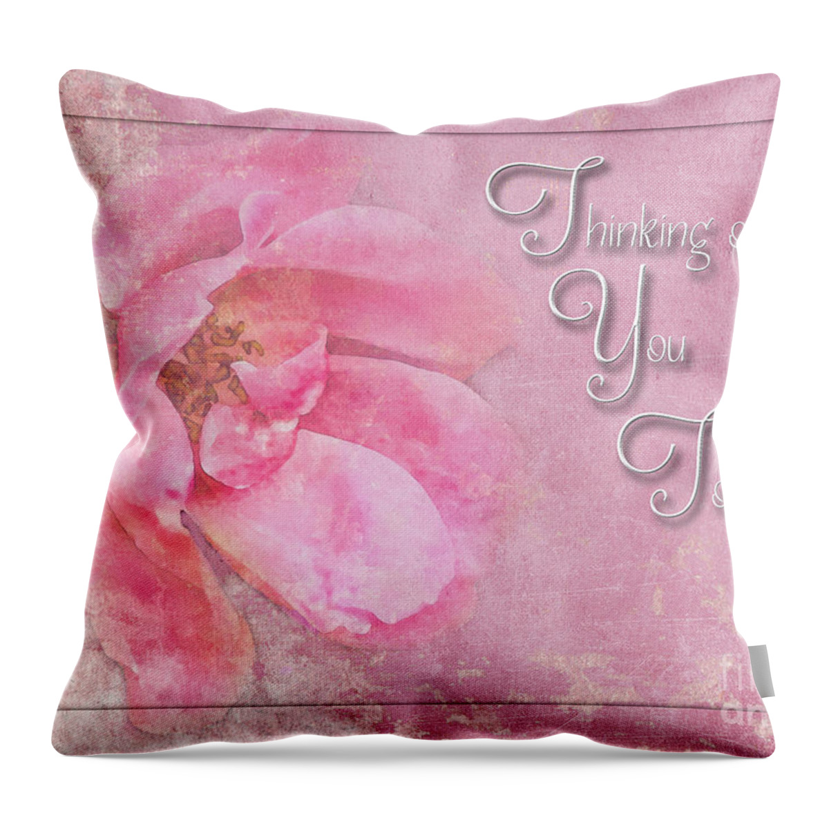 Rose Throw Pillow featuring the photograph Pink Rose Thinking of you greeting card by Debbie Portwood