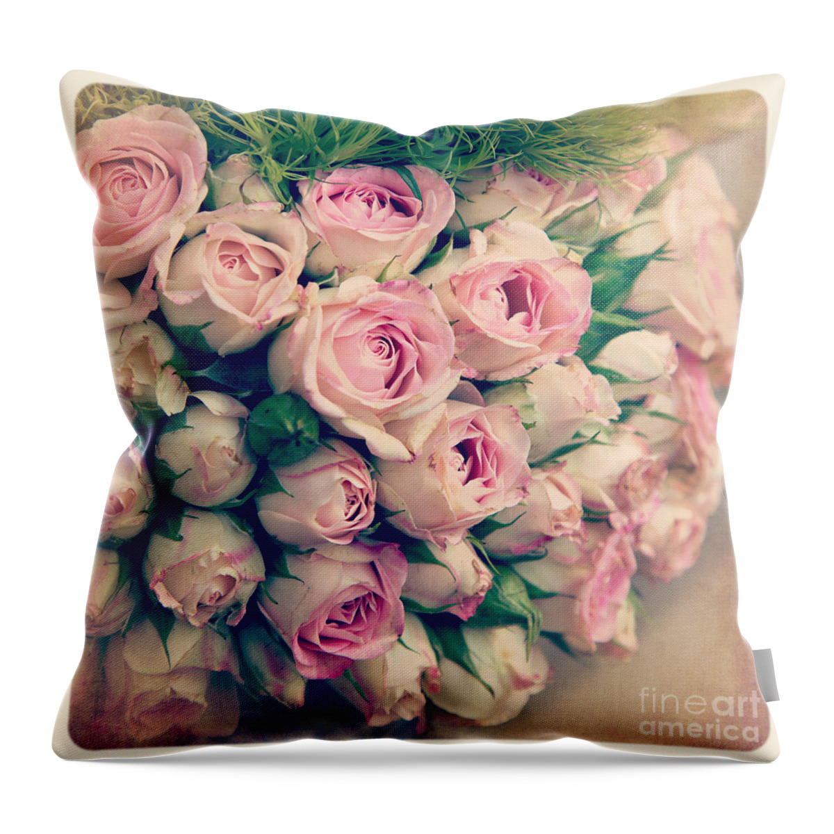 Cross Throw Pillow featuring the photograph Pink rosebuds old photo by Jane Rix
