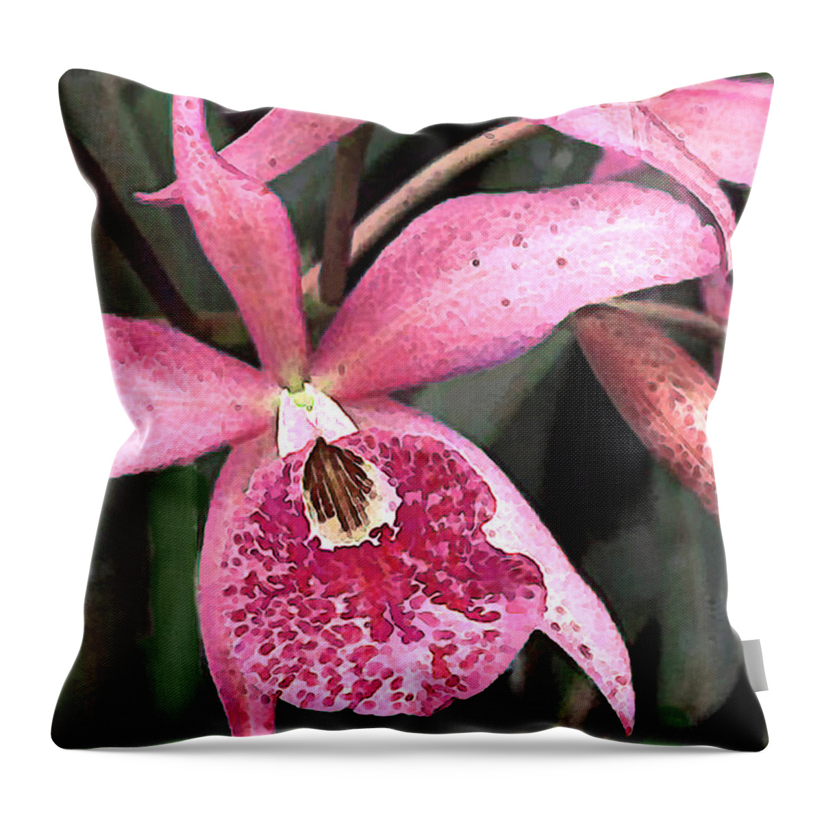 Orchid Throw Pillow featuring the painting Pink Spotted Cattleya Orchids by Elaine Plesser