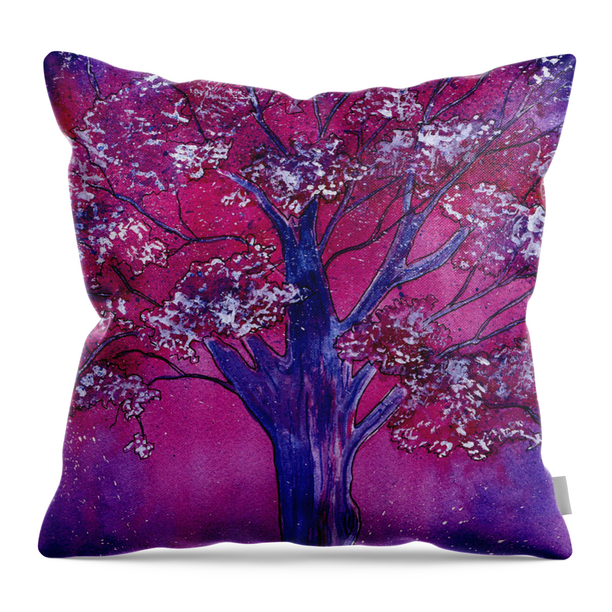 Watercolor Throw Pillow featuring the painting Pink Spring Awakening by Brenda Owen