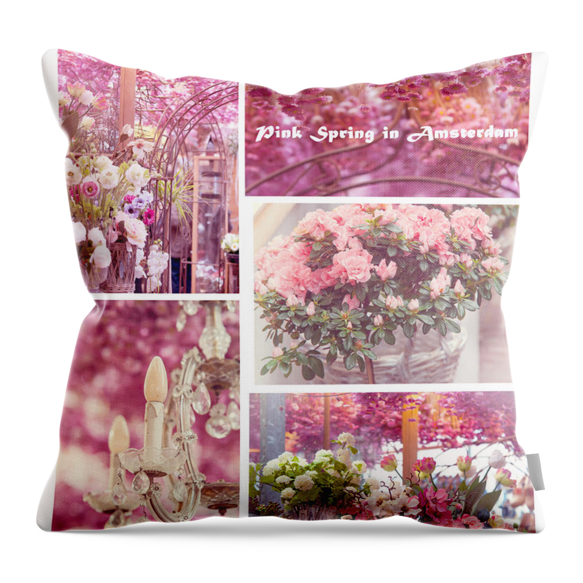 Flower Throw Pillow featuring the photograph Pink Spring in Amsterdam. Flower Market by Jenny Rainbow