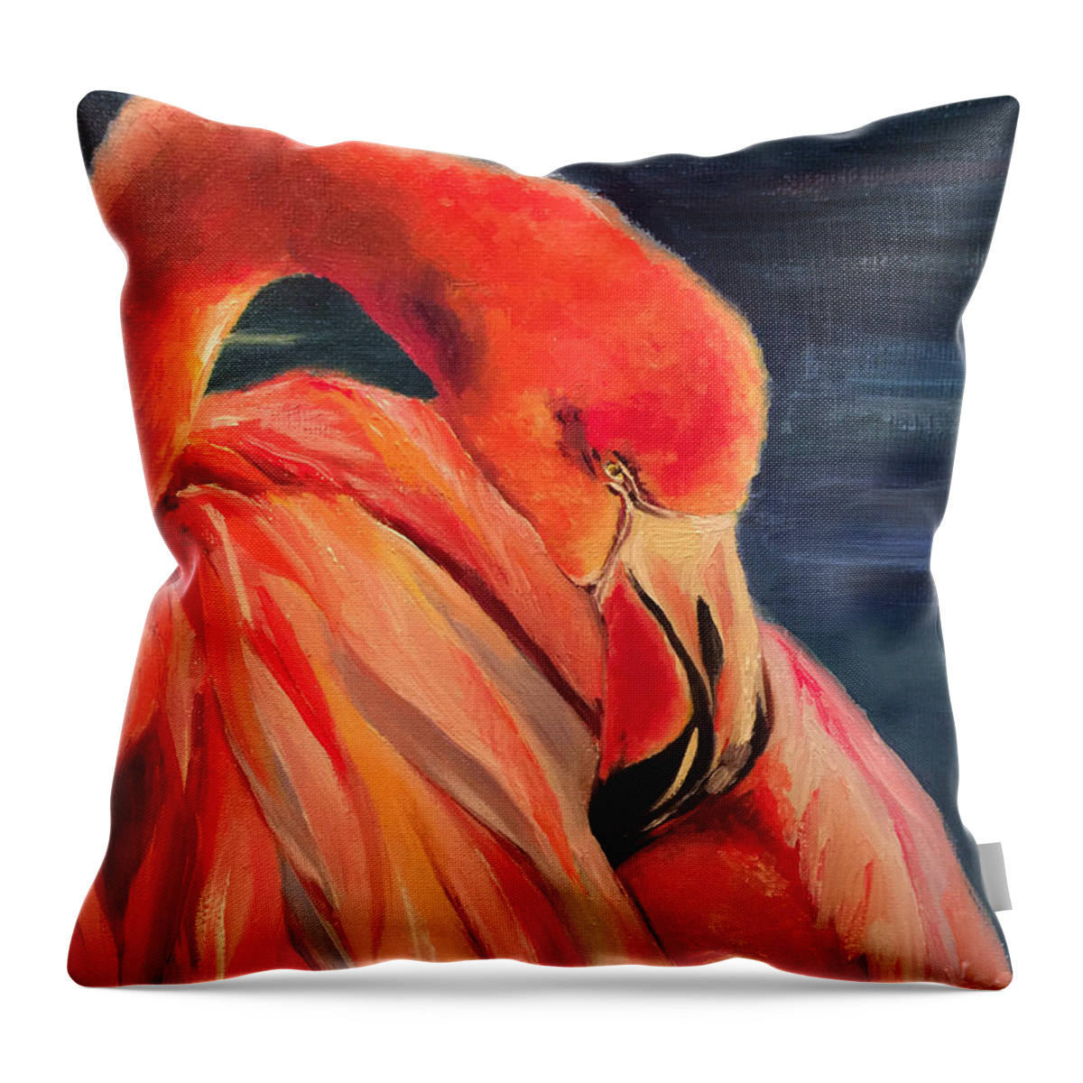 Flamingo Throw Pillow featuring the painting Pink Sunset by Ksenia VanderHoff