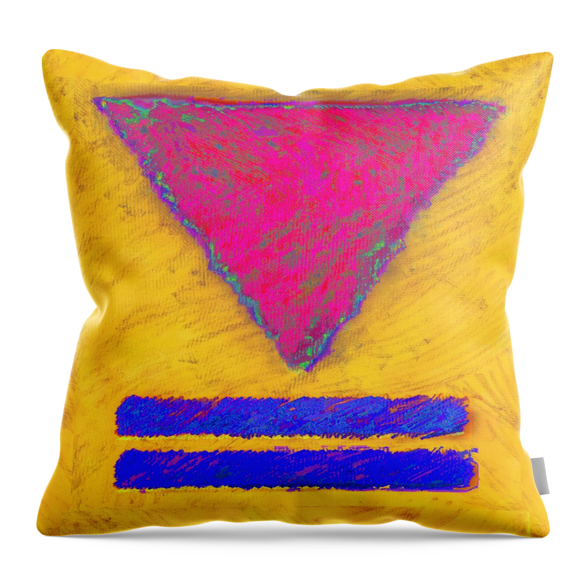 Abstract Throw Pillow featuring the painting Pink Triangle on Yellow by Dale Moses