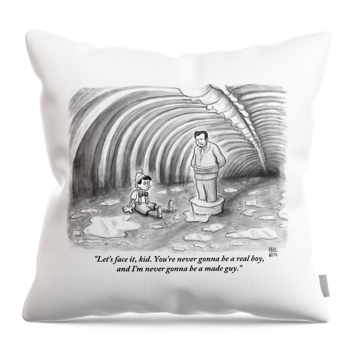 Pinnochio And A Man Tied With Rope Commiserate Throw Pillow