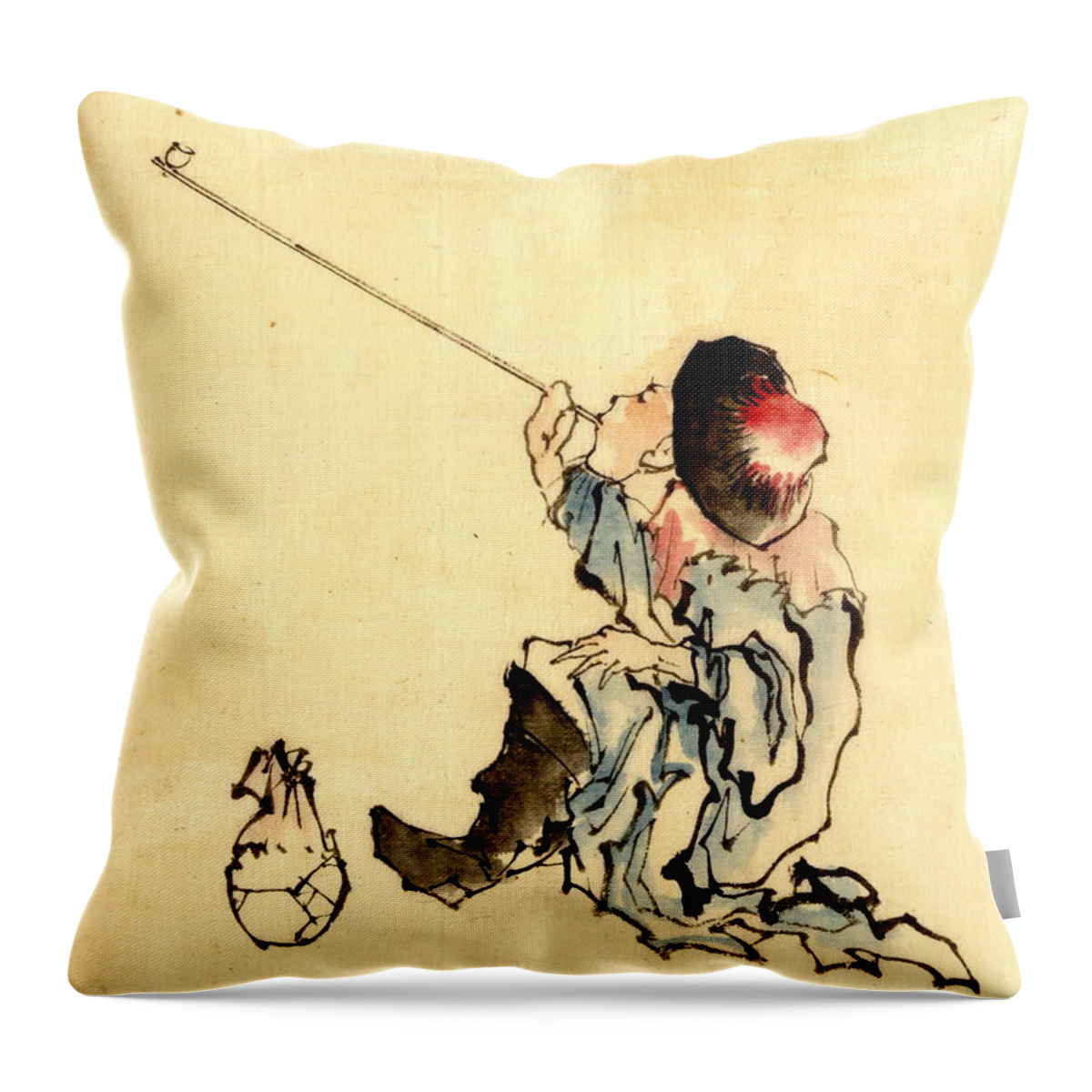 Pipe Smoker 1840 Throw Pillow featuring the photograph Pipe Smoker 1840 by Padre Art